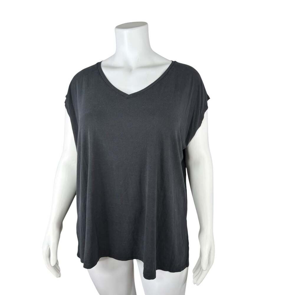 Eileen Fisher Black V-Neck Cap Sleeve Plus Size Top 3X